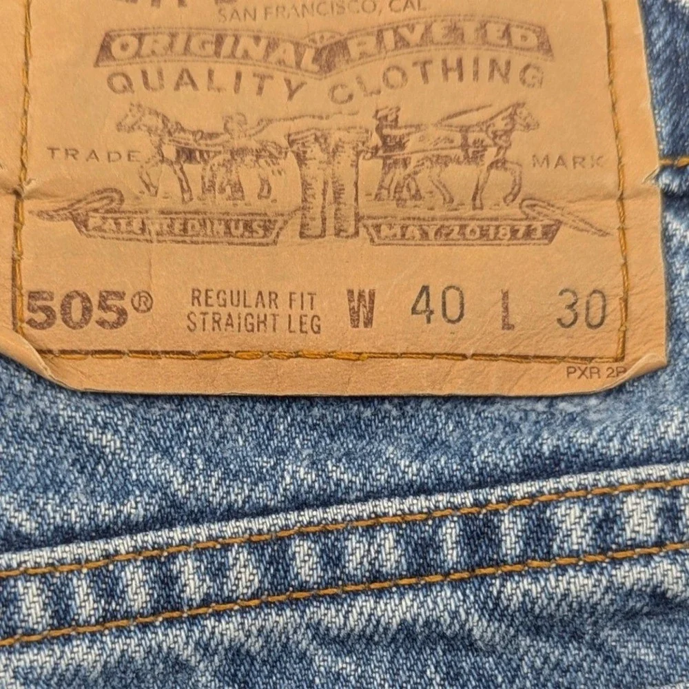 Levis‎ 505 Regular Fit Straight Leg Blue Denim Jeans Orange Tab Mens 40x30 VTG